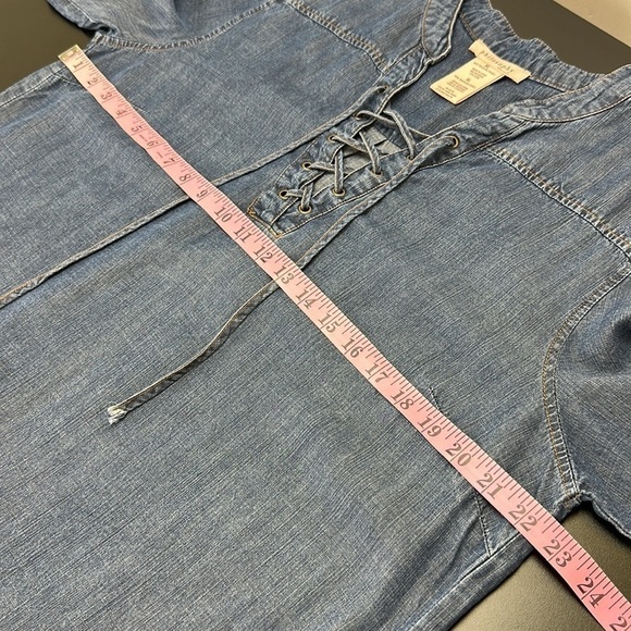 Philosophy 100% Tencel Lyocell Chambray Lace up Front Detail Dress XL Pockets - Picture 9 of 13